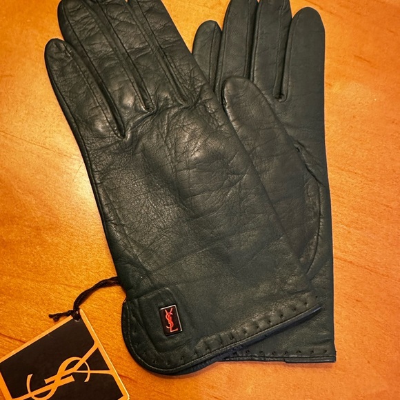 YSL Vintage Deep Green Leather Gloves. NWT! European Size 18. - Picture 3 of 6